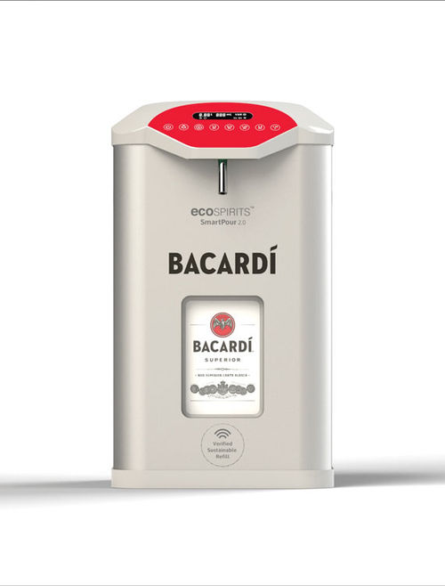 Bacardi rum will be transferred from the tote to Ecospirits' automated dispenser, pictured, during a pilot program in select bars on three Carnival ships.