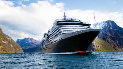 Cunard Line's Queen Victoria sailing the Norwegian fjords.
