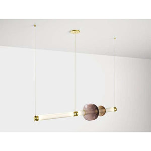 - Lighting Chandelier, Frame Satin Brass, Glass Smoked Bronze & Smoked Amethyst, light source included, 24V 6 Watt LED Bulb& 220V LED Driver