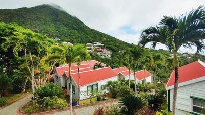 The view of cloud-capped Mount Scenery from the Cottage Club Hotel on Saba.