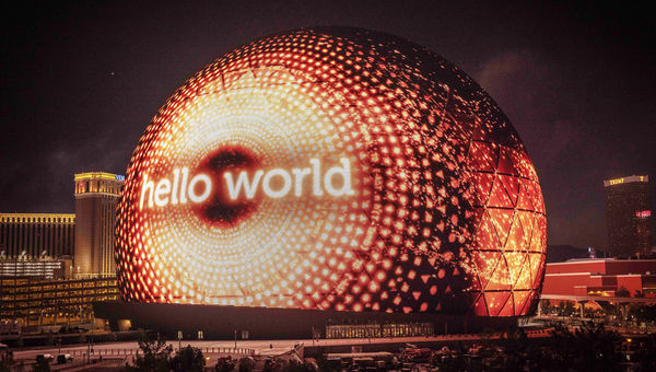 Sphere lit up the Las Vegas night sky for the first time on July 4 with the message, "hello world."